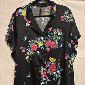 Torrid Dream Satin Button Through Short Sleeve Sleep Shirt Sz 3